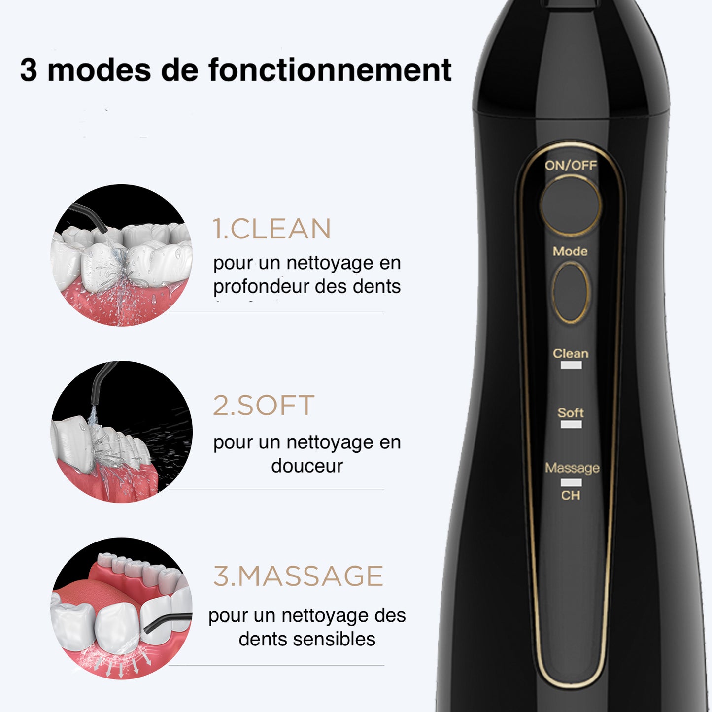 Hydropulseur Jet Dentaire Pro - Rechargeable avec 8 Embouts