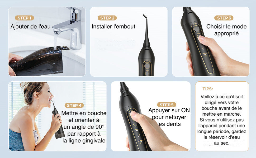 Hydropulseur Jet Dentaire Pro - Rechargeable avec 8 Embouts